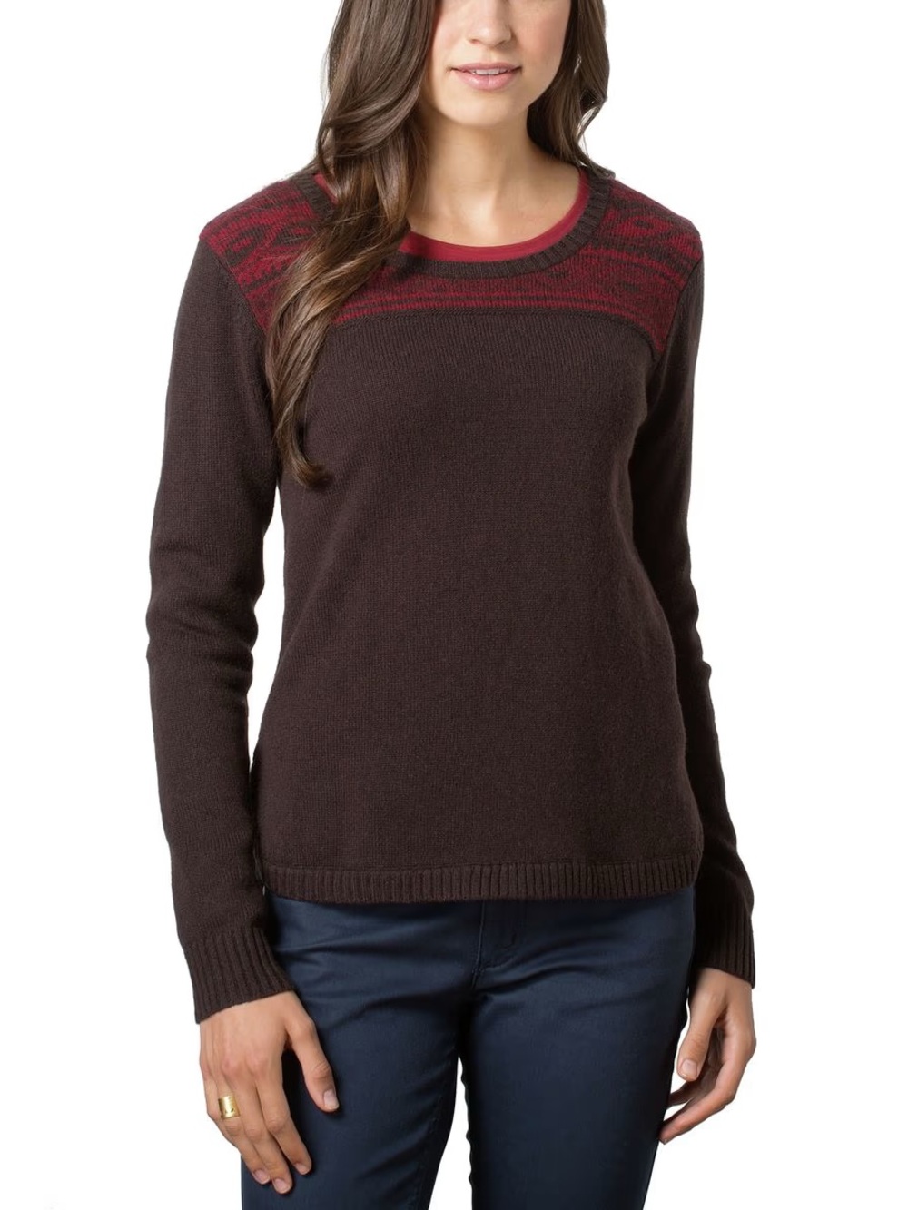 Toad&Co Aleutia Lambswool Crew Neck Sweater Brown / Red Size Small